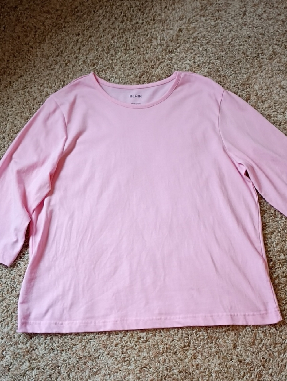 Blair Light Pink Crewneck 3/4 Length Sleeve Top